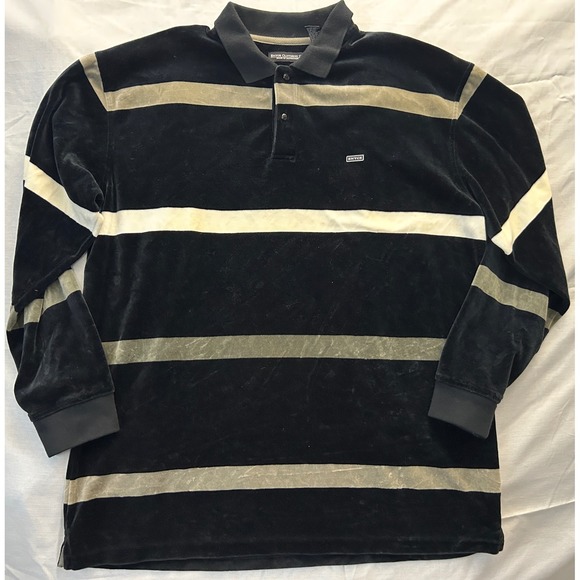 Enyce Other - Enyce Mens XXL Velour Long Sleeve Polo Shirt Black Striped Vintage Streetwear